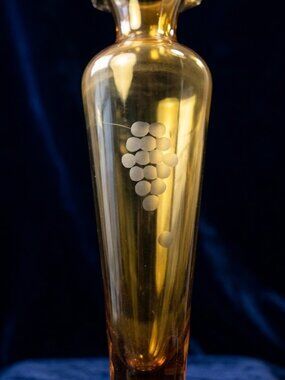 Circa 1930s Tiffin Amber Glass Bud Vase Etched Grape Pattern Ruffled Rim